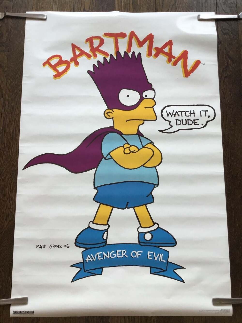 VTG 1990 Simpsons Bartman Avenger of Evil 21x32 Poster Western Graphics Corp